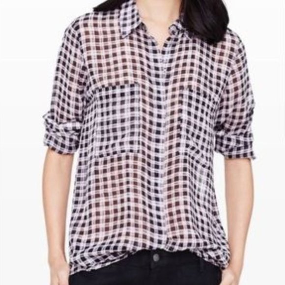 Club Monaco Sheer Silk Plaid Button Down Shirt